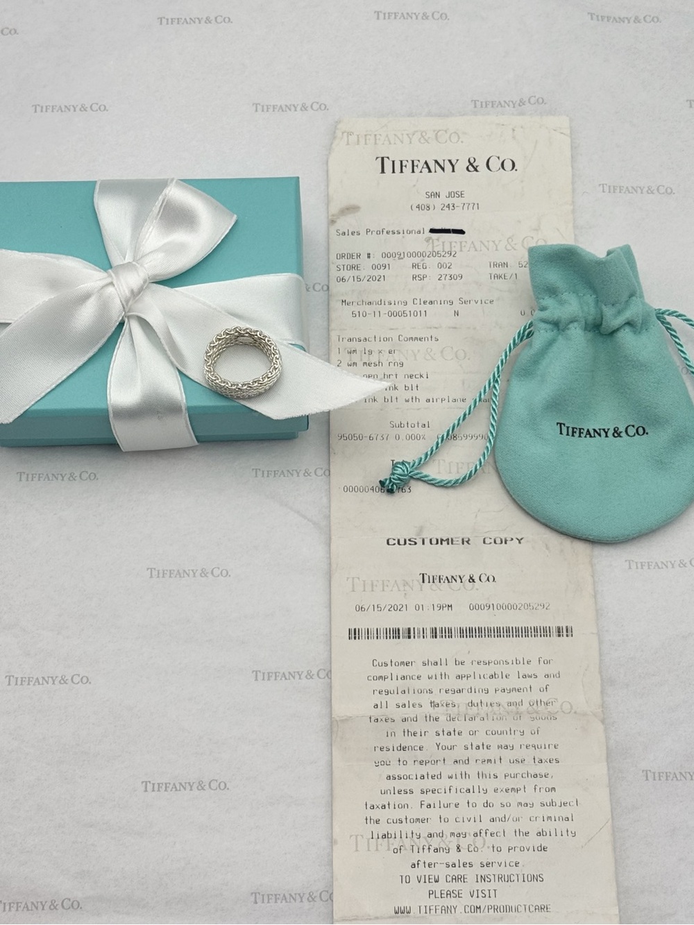 Tiffany & Co. Somerset Mesh Ring Band Sterling Silver 925 Size 5 Gift Box Pouch - Picture 7 of 8